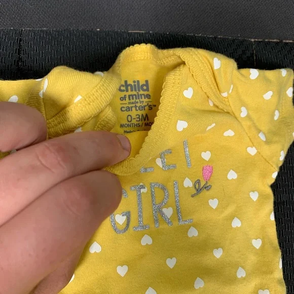 (3/$30) child of mine by Carter’s yellow& white polka dot short sleeve onesie - Picture 2 of 3